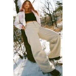 NWT Roxy Chloe X Kim Corduroys High Waist Wide Leg Pant Womens 30 Pelican Cream